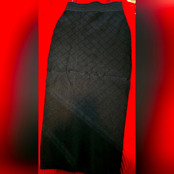 Balmain Woman Black Textured Monogram Knit Midi Skirt Size 36 (US 4-6) - Picture 3 of 12